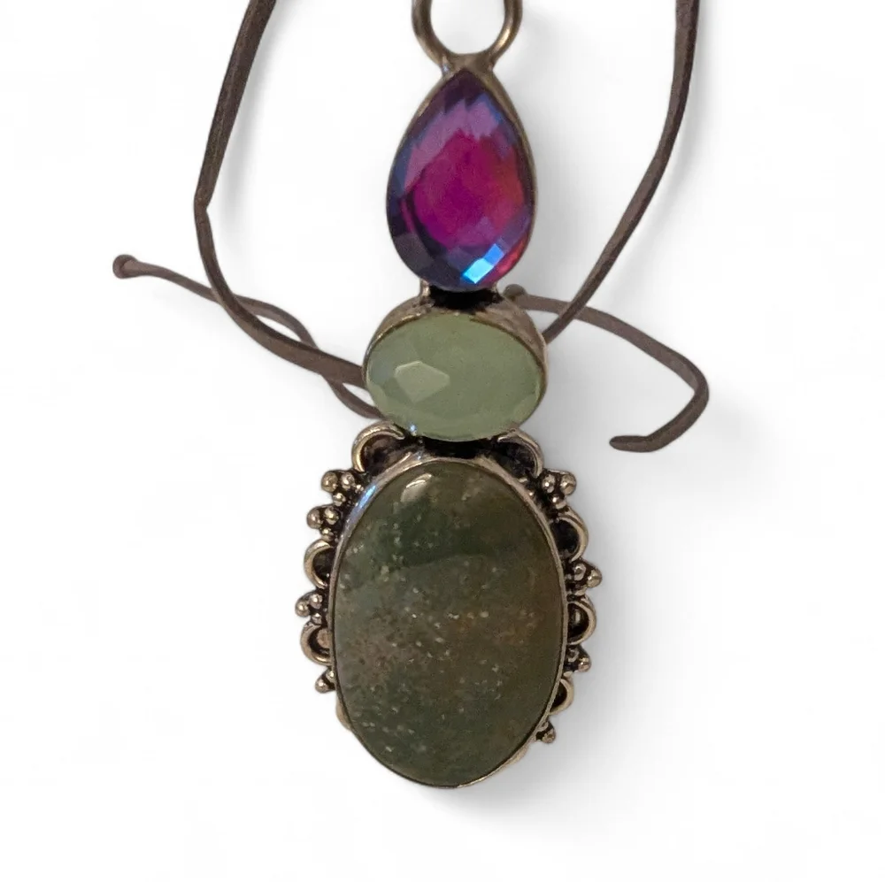MOONSTONE Jasper Silver Pendent Necklace Vintage Handmade Artisan Jewelry